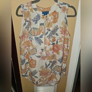 ANTIBES BLANC FLOWER PRINT SLEEVELESS BLOUSE~LIKE NEW SZ M